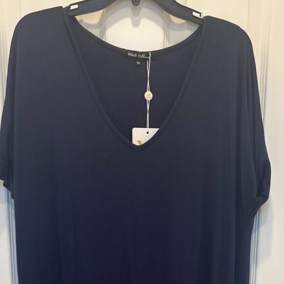 White Mark Short Sleeve V-neck Maxi Dress - Plus Size 1X - Navy - Picture 2 of 5